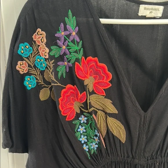 Cost Plus World Market Black Maxi Dress with Floral Embroidery - Picture 2 of 4
